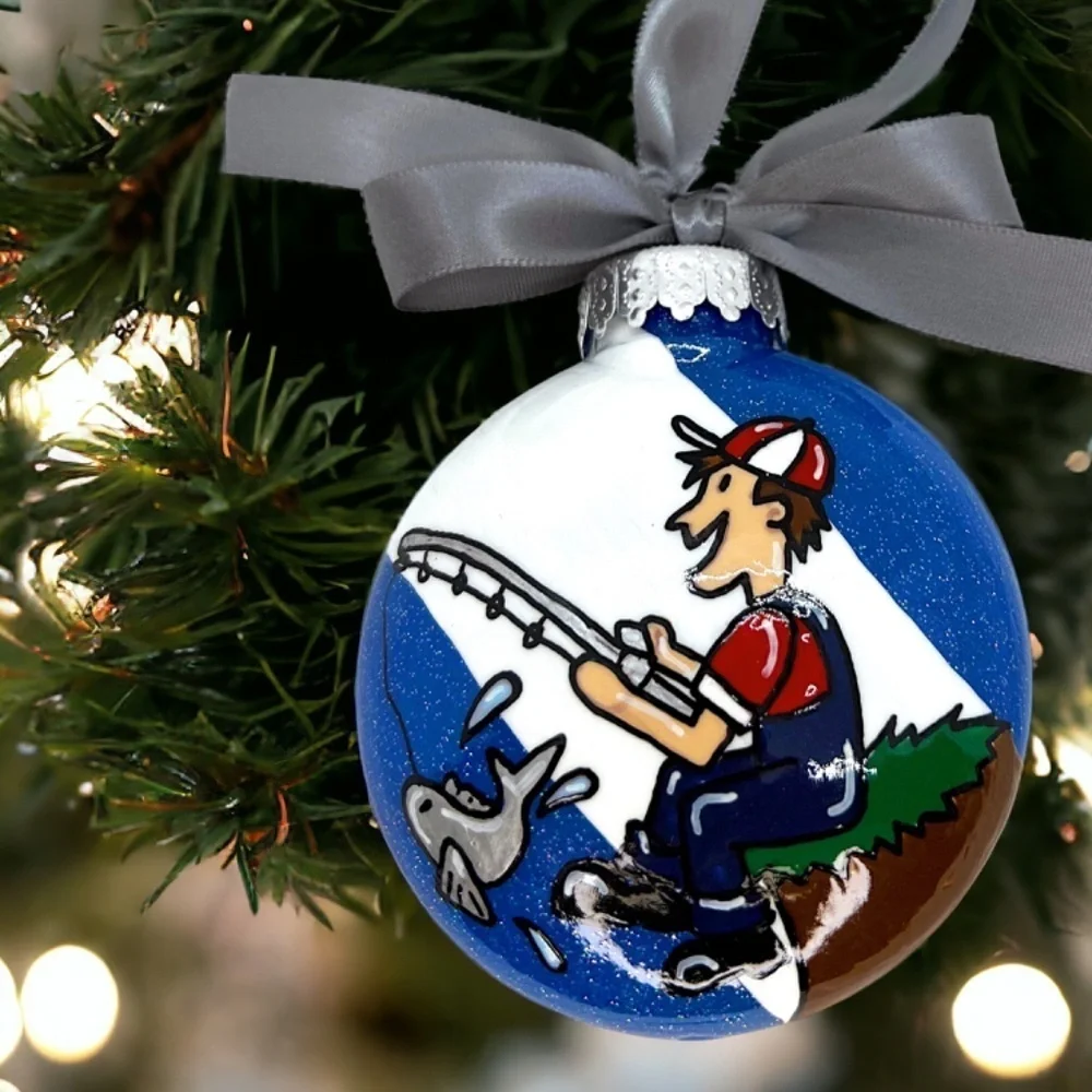 Fisherman Christmas Ornament, Personalized Holiday Gift for Fishing Enthusiasts